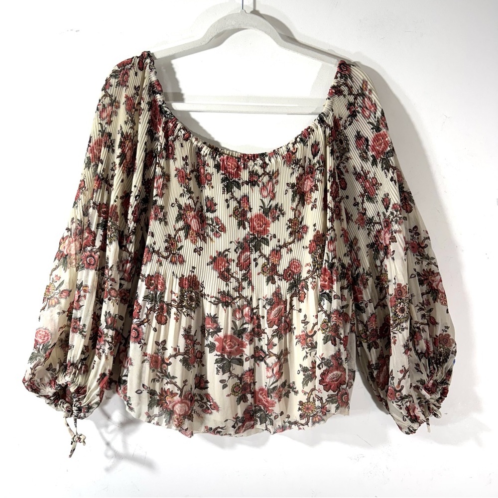 Aritzia Wilfred Floral Pleated Peasant Top tie sleeve - Picture 7 of 13